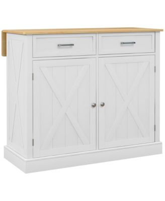White Kitchen Organizer: Farmhouse Island Cart with Drop Leaf