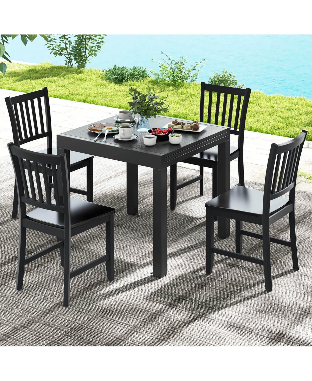 Gymax Patio Expandable Dining Table 31.5''-63'' Adjustable Rectangular All Weather Table