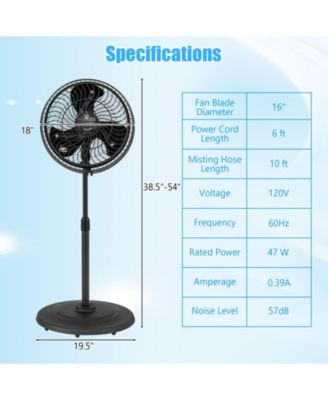 16 Inch Outdoor Misting Fan Oscillating Pedestal Fan with 3 Mist Levels