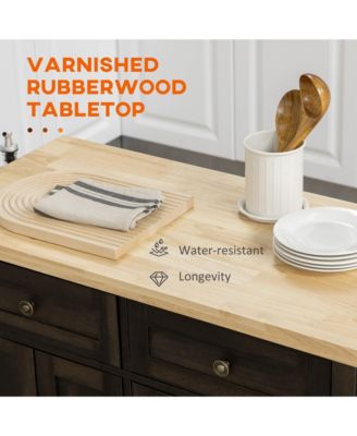 Brown Oak Kitchen Trolley: Rolling Cart with Rubberwood Top & Racks