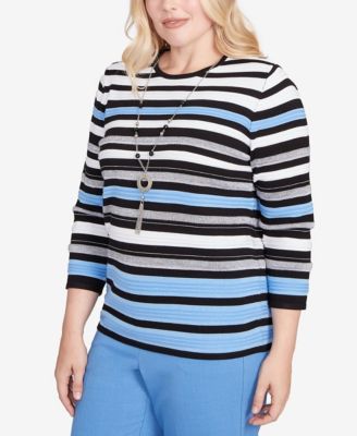 Women's Textured Stripe Sweater with Necklace