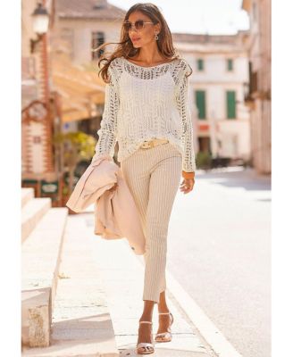 Women's Scoop Neck Open Knit Pullover Sweater