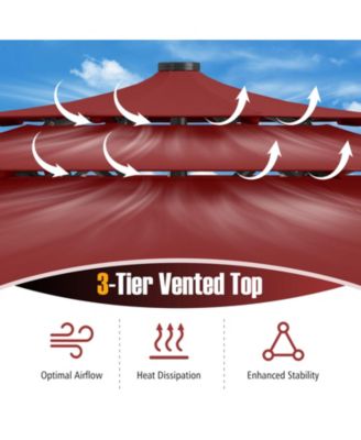 10 FT Solar Patio Umbrella w/ 32 LED Lights 3-Tier Vented Top Tilt Adjustment