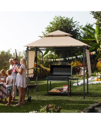 13.5' x 4' Patio BBQ Grill Gazebo Side Awnings Shelves 2-Tier Canopy Outdoor