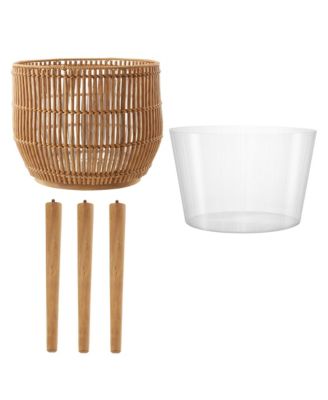 Floor Planter with Wood Legs in Natural, Planter Basket with Stand, Large Plant Pot Cover with Liner
