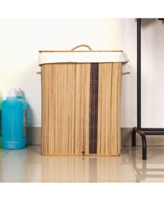 Square Coconut Sticks Collapsible Waterproof Laundry Hamper with Lid and Handles for Organizer, Clothes, Toy Durable Folder Washing Bin for Easy Carrying