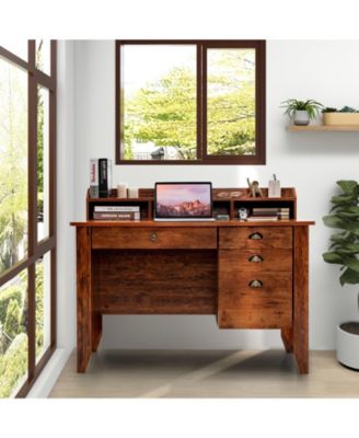 Vintage Computer Desk with Storage Shelves and 4 Drawers
