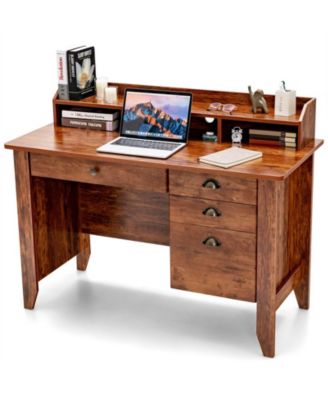 Vintage Computer Desk with Storage Shelves and 4 Drawers