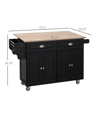 Black Culinary Aid: Rolling Kitchen Island with Wood Top & Storage