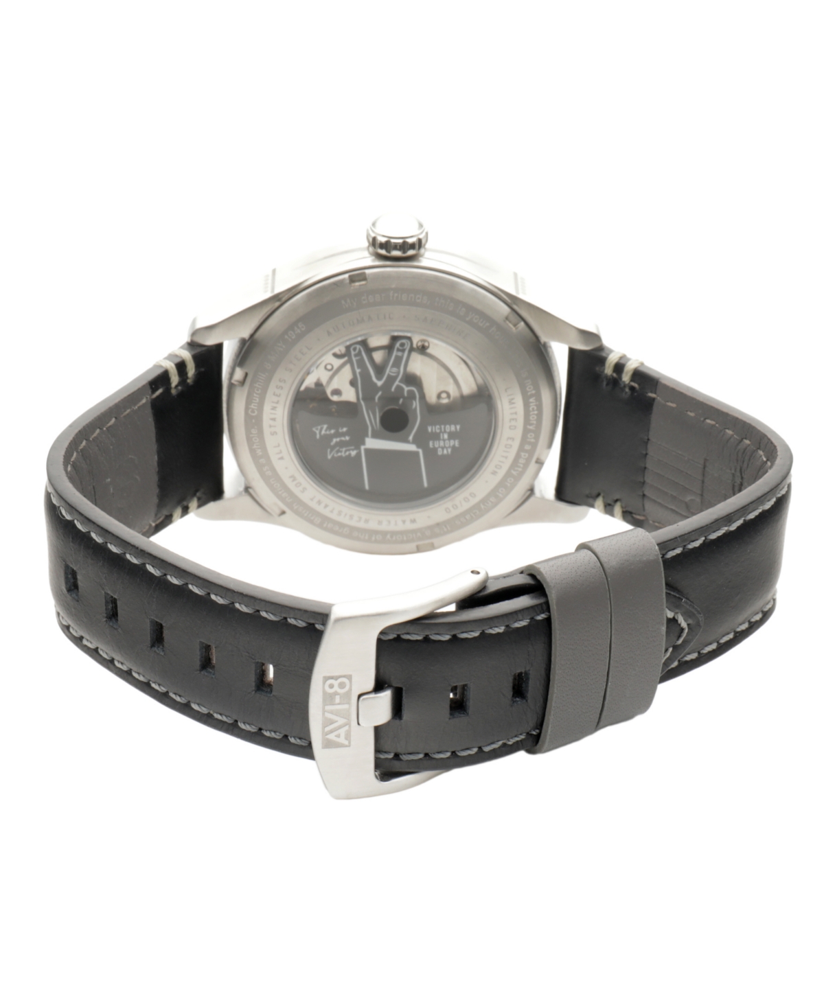 Avi-8 Spitfire Type 300 Automatic Ve-day 80th Anniversary Limited Edition Leather Strap Watch, 41mm In Black