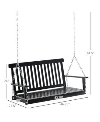 2-Seater Hanging Porch Swing Outdoor Patio Swing Chair Seat with Slatted Build and Chains, 440lbs Weight Capacity, Black