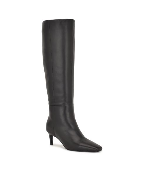 Женские ботинки Nine West Caddy Tall Kitten Heel Boots, Regular & Wide Calf, цвет: Чёрный кожаный