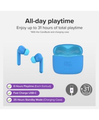 85dB Volume Limit, Built-in Mic, 6 Ear Tips, Anti-Lost Strap Easy Pairing, Gift for Kids 4-15 CareBuds Kids Wireless Earbuds