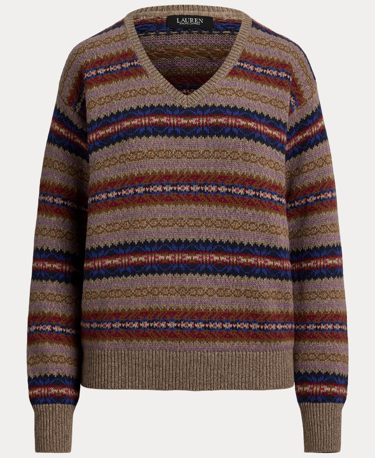 Ralph Lauren Womens Fair Isle V Neck Sweater P Xs Xxl In Brown