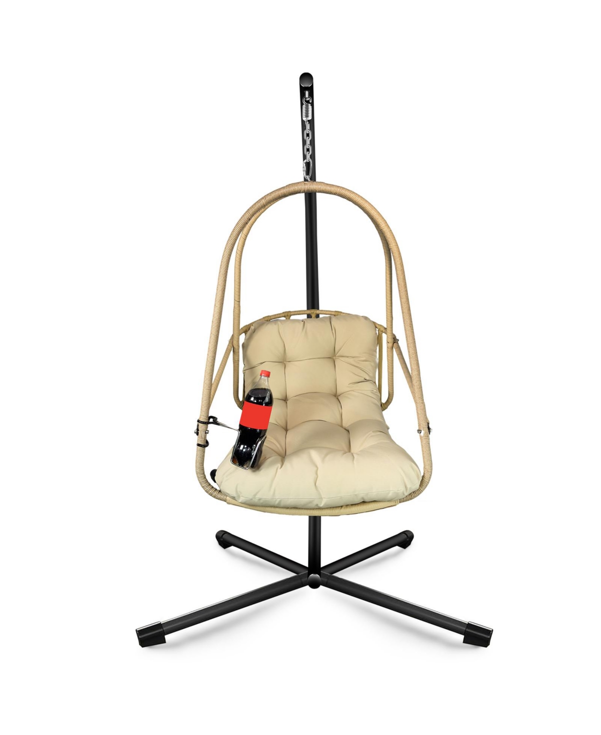 Flynama Swing Egg Chair with Stand Indoor Outdoor Wicker Rattan Patio Basket Hanging Chair with C Type bracket , with cushion and pillow,Patio Wicker