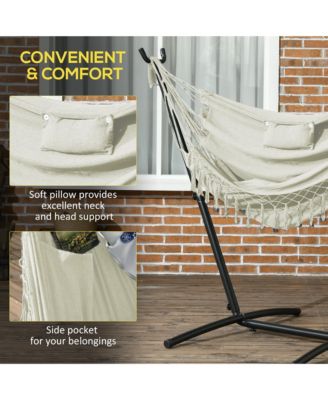 Patio Hammock Chair with Stand, Outdoor Hammock Swing Hanging Lounge Chair with Side Pocket and Headrest, Cream White