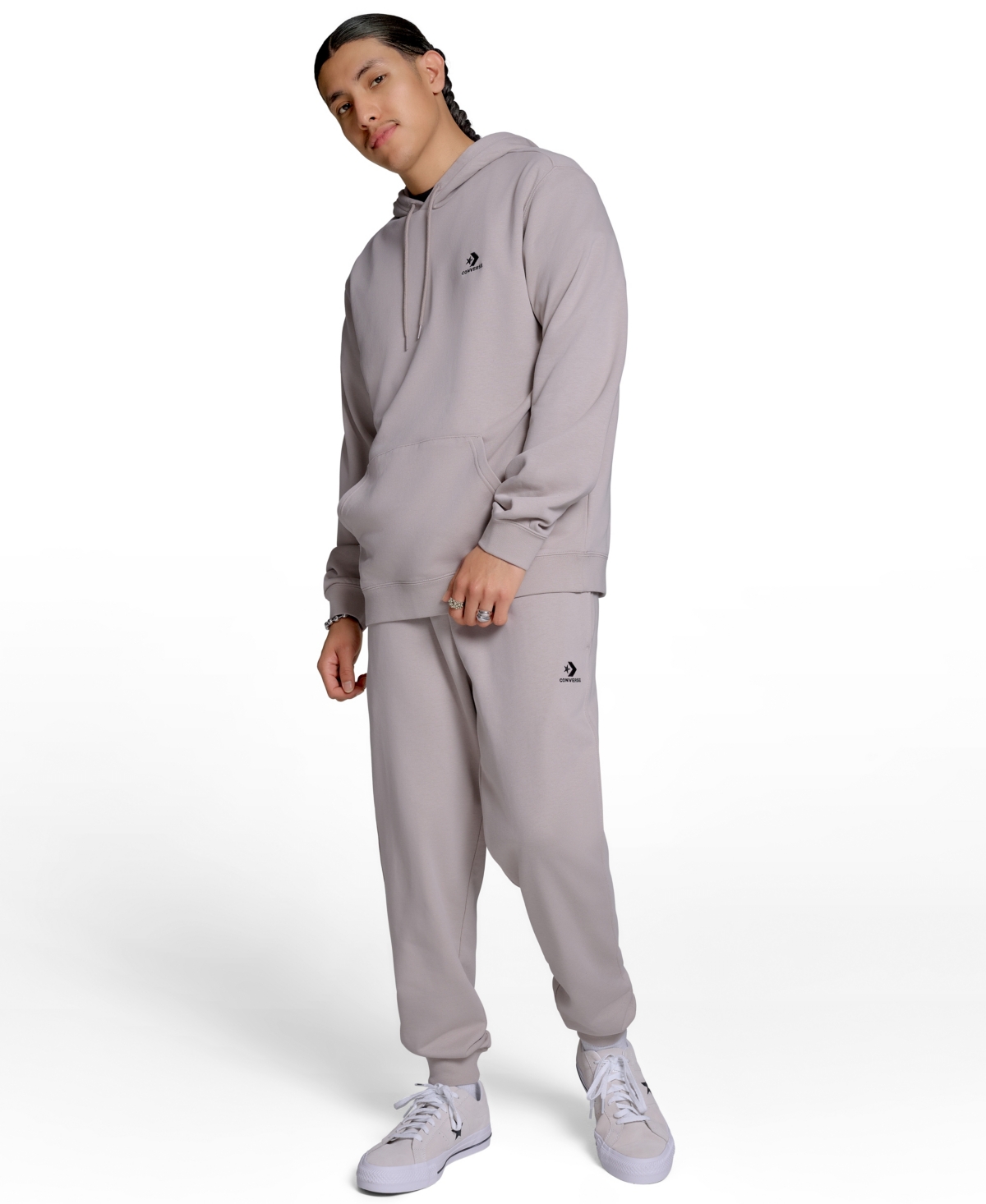 Converse Men's Standard Fit Long Sleeve Sweatshirt In Gray