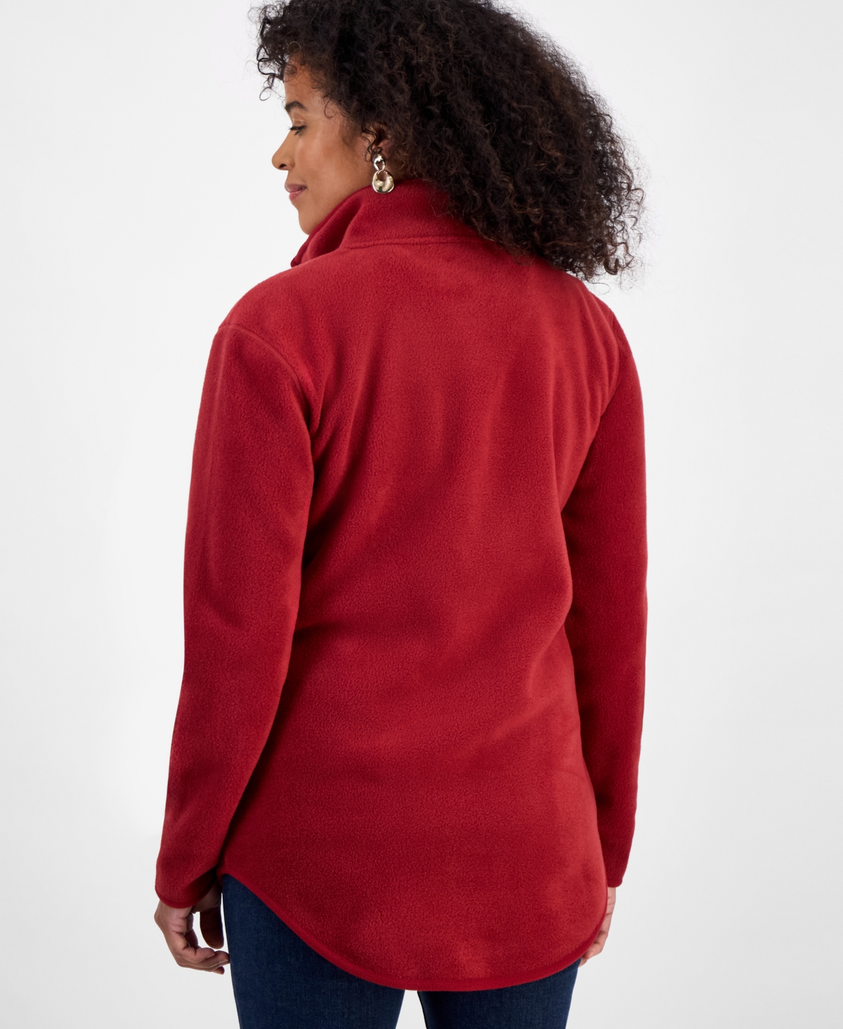 Style & Co Women's Fleece Quarter-zip Mock-neck Sweatshirt, Created For Macy's In Red