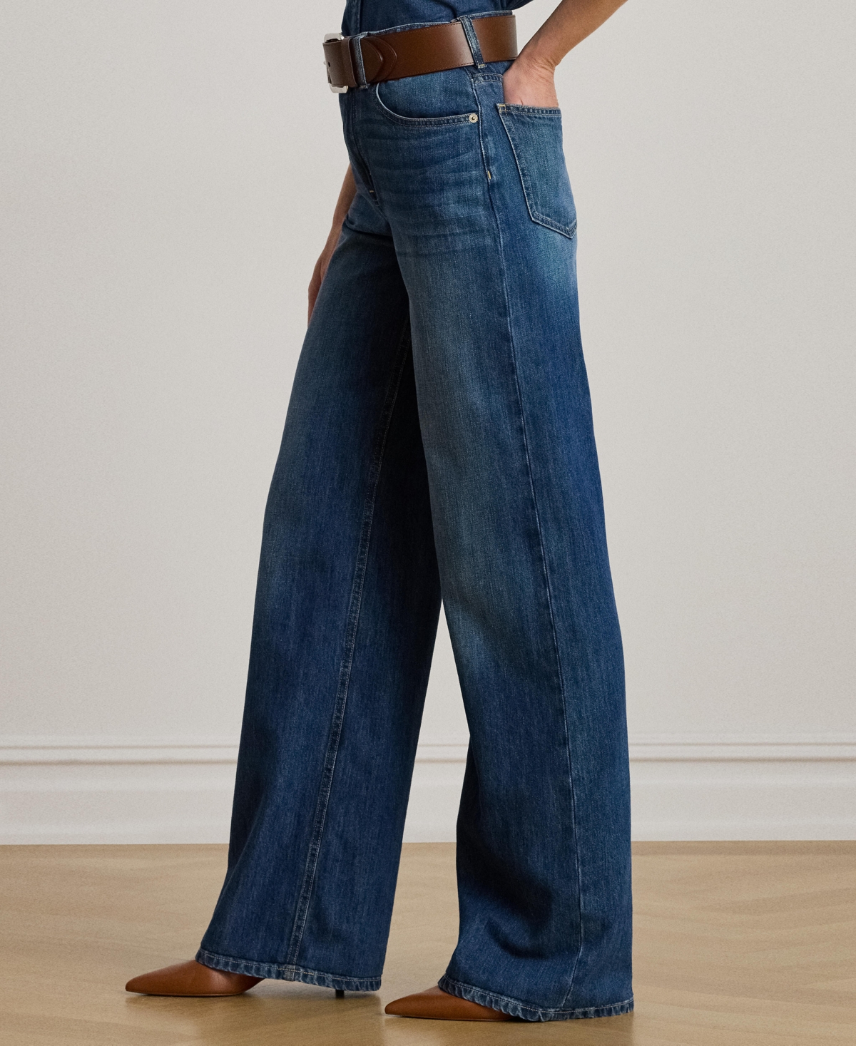 Lauren Ralph Women's High-Rise Wide-Leg Rigid Denim Jeans