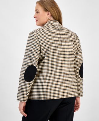 Plus Size Check Faux Double-Breasted Jacket