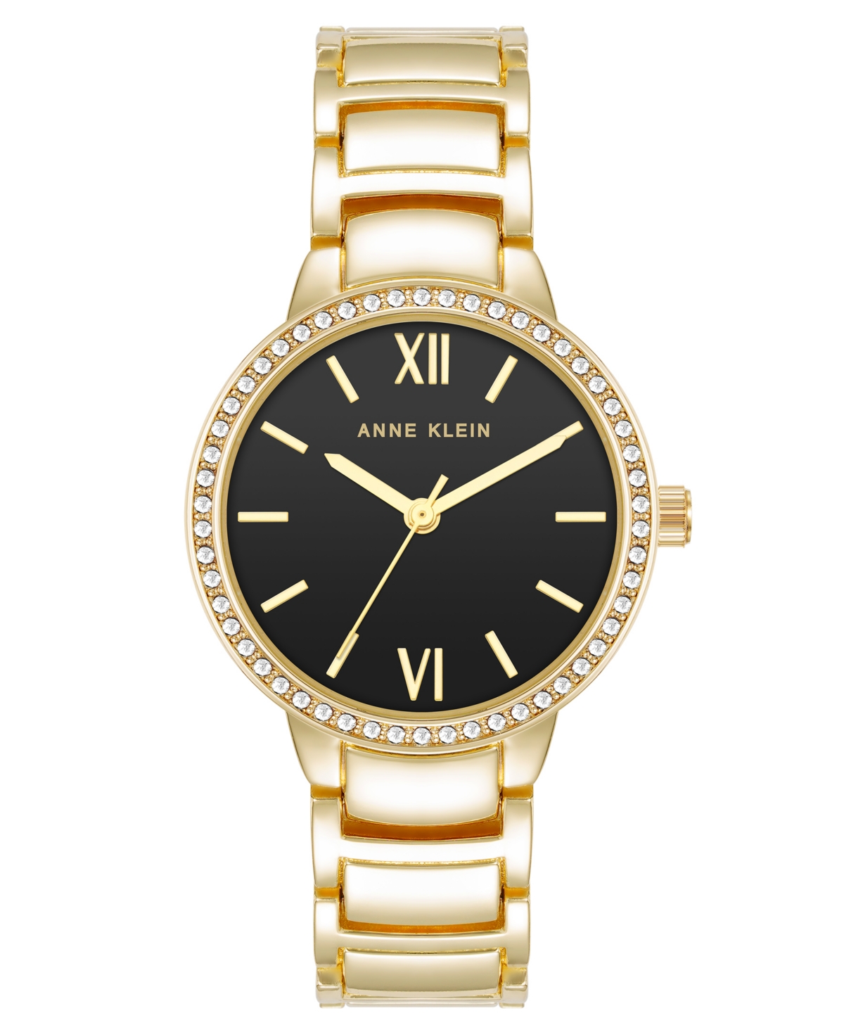Anne Klein Women's Quartz Round Black And Gold-tone Metal Alloy Watch, 30mm In Gold