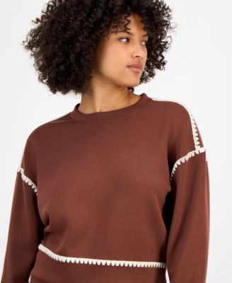 Petite Cozy Whipstitch Long-Sleeve Crewneck Sweatshirt, Macy's Exclusive