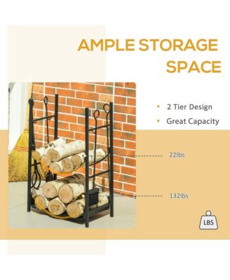 18&amp;#x22; 2-Tier Firewood Log Wood Storage Rack &amp; Accessories