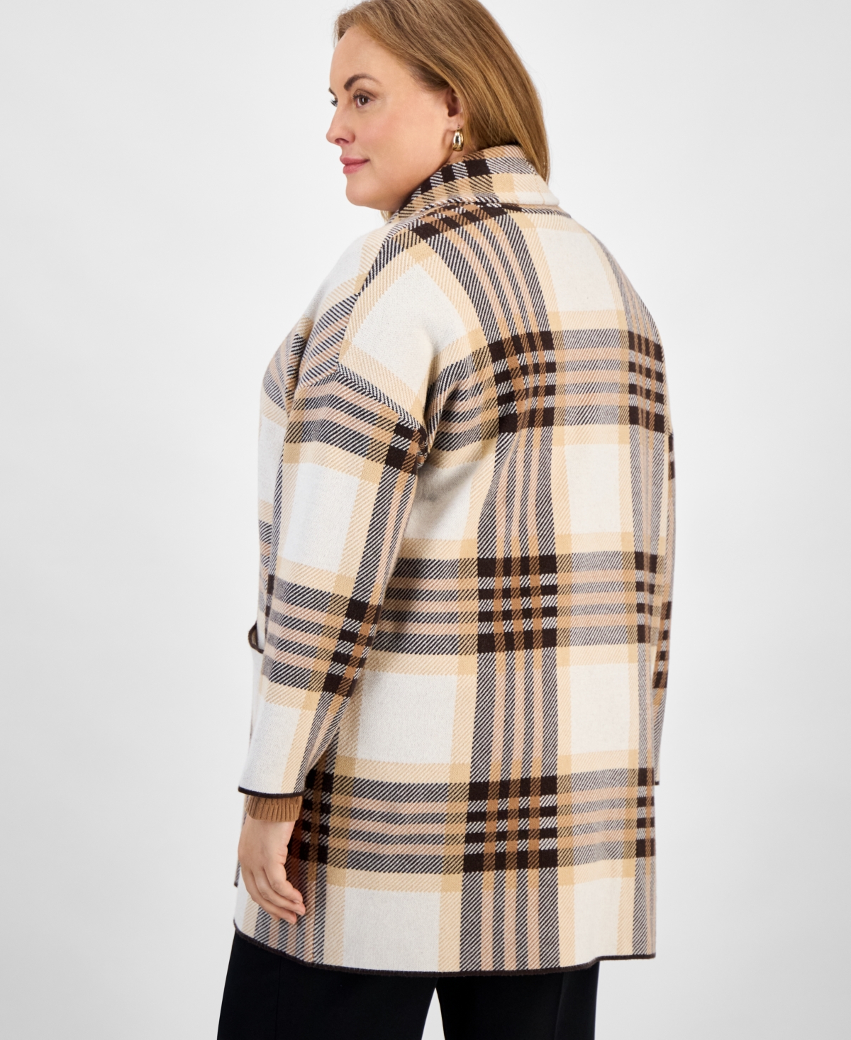 Jones New York Plus Size Plaid Shawl-collar Coatigan In Multi