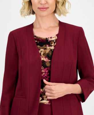 Women's Collarless Open-Front Cuffed Jacket, Regular & Petite