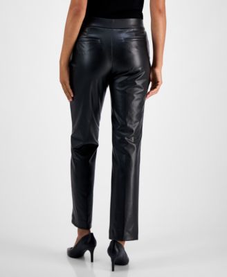 Faux-Leather Mid-Rise Straight-Leg Pants, Regular & Petites