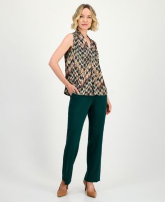 Women's Chevron-Printed Satin V-Neck Blouse