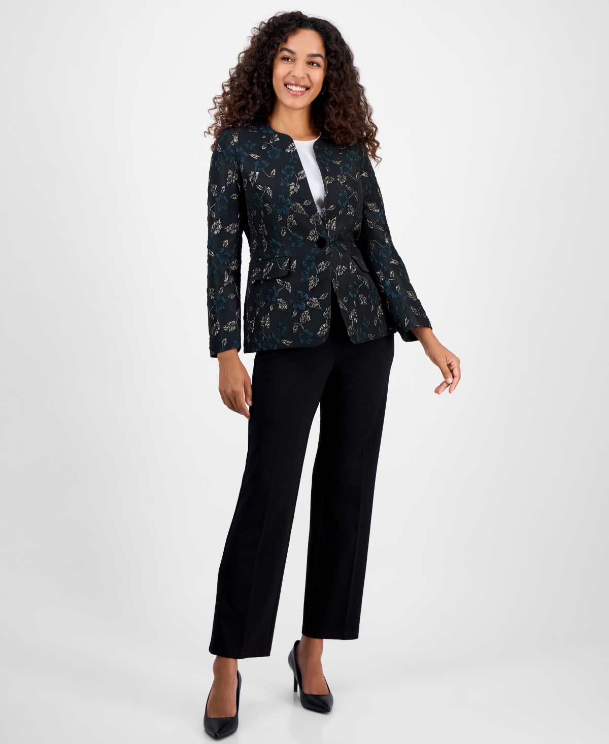 Kasper Women's Metallic Jacquard Collarless Jacket, Regular And Petite Sizes In Black