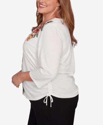 Plus Size Mount Laurel Asymmetric Floral Side Tie Top