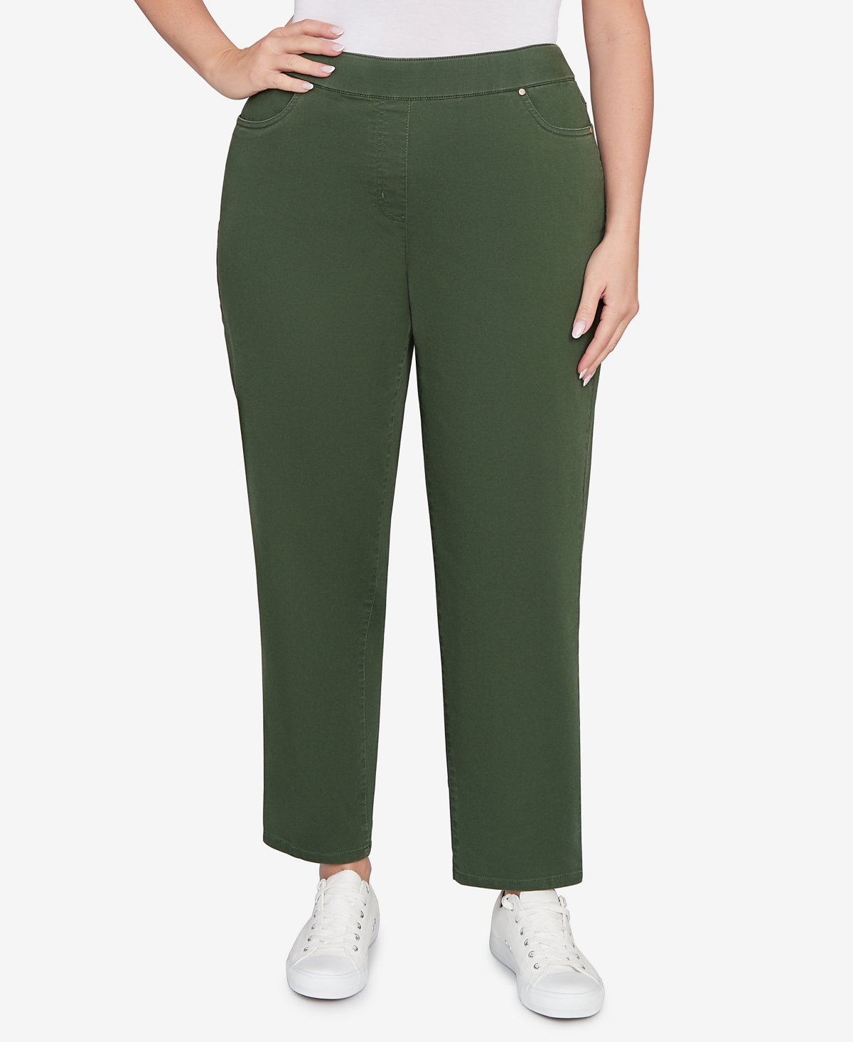 Plus Size Mount Laurel Allure Front Pocket Pull On Medium Length Pants - Whiskey