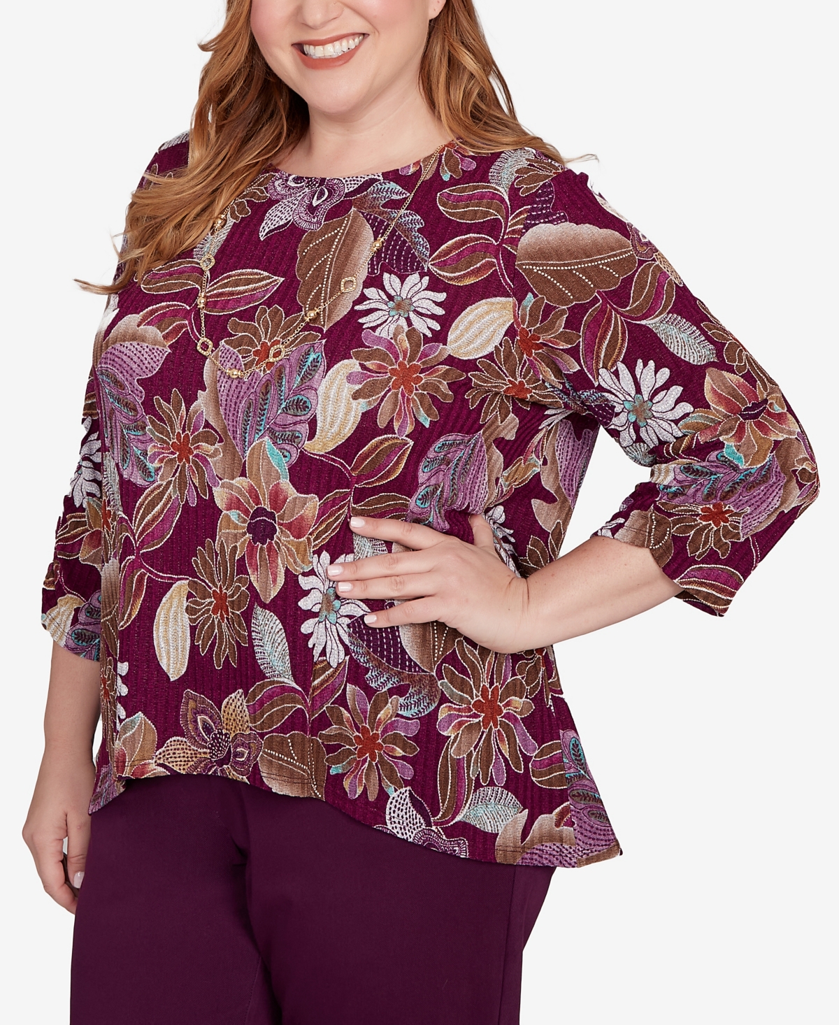 Alfred Dunner Plus Size Urban Legend Batik Floral Melange Printed Top In Multi