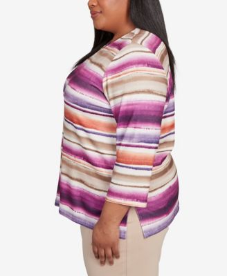 Plus Size Urban Legend Watercolor Biadere Beaded Split Neck Top