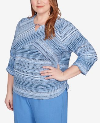 Plus Size As Usual Spliced Textured Stripe Knit Top