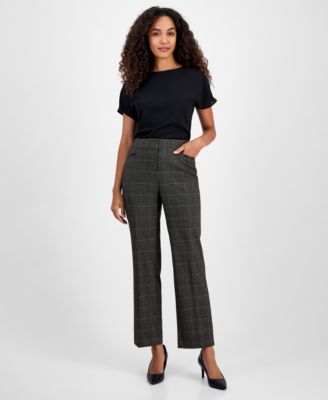 Kasper - Plaid Faux-Leather Straight-Leg Pants, Regular & Petites