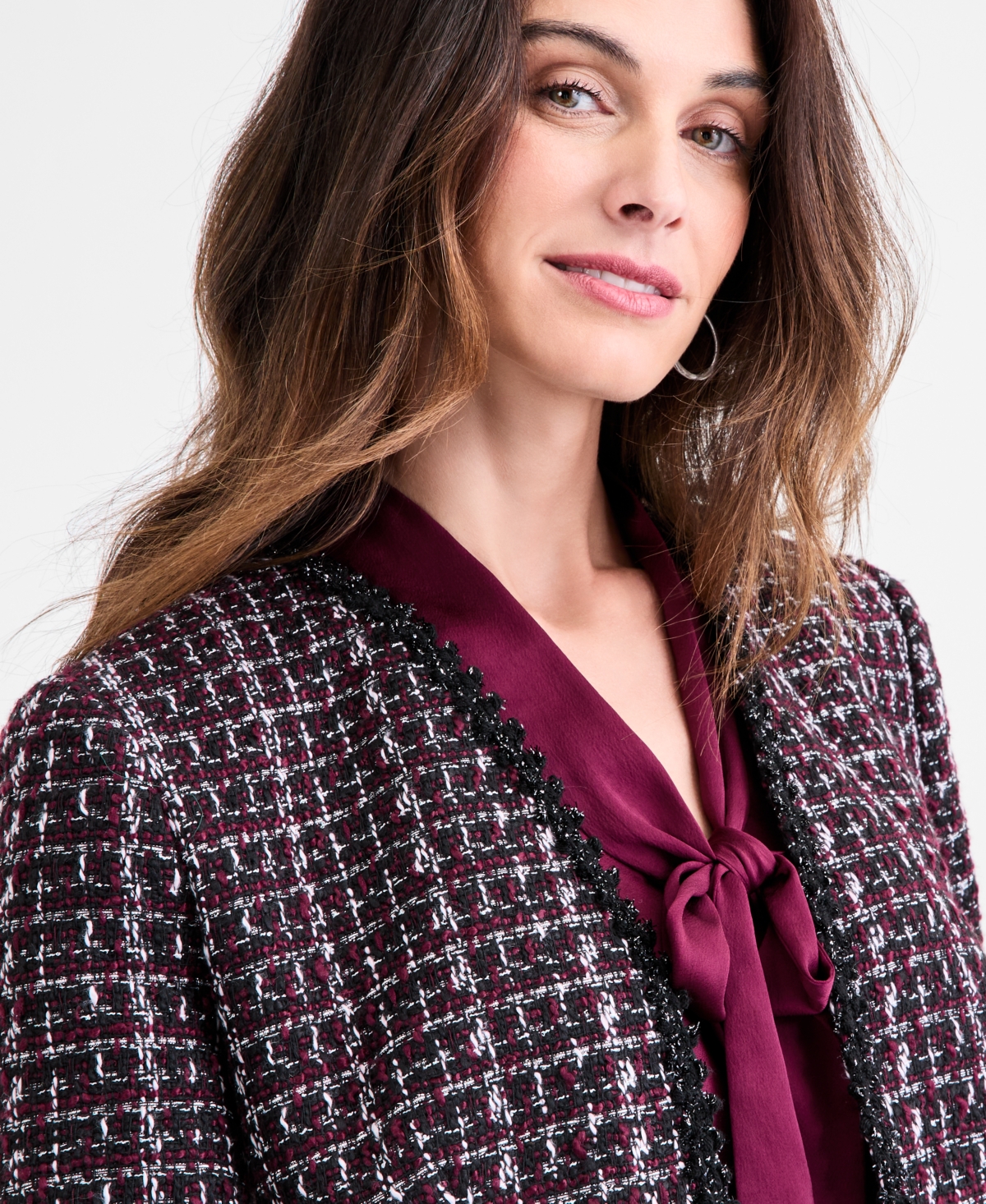 Kasper Tweed Open-front Jacket, Regular & Petite In Burgundy