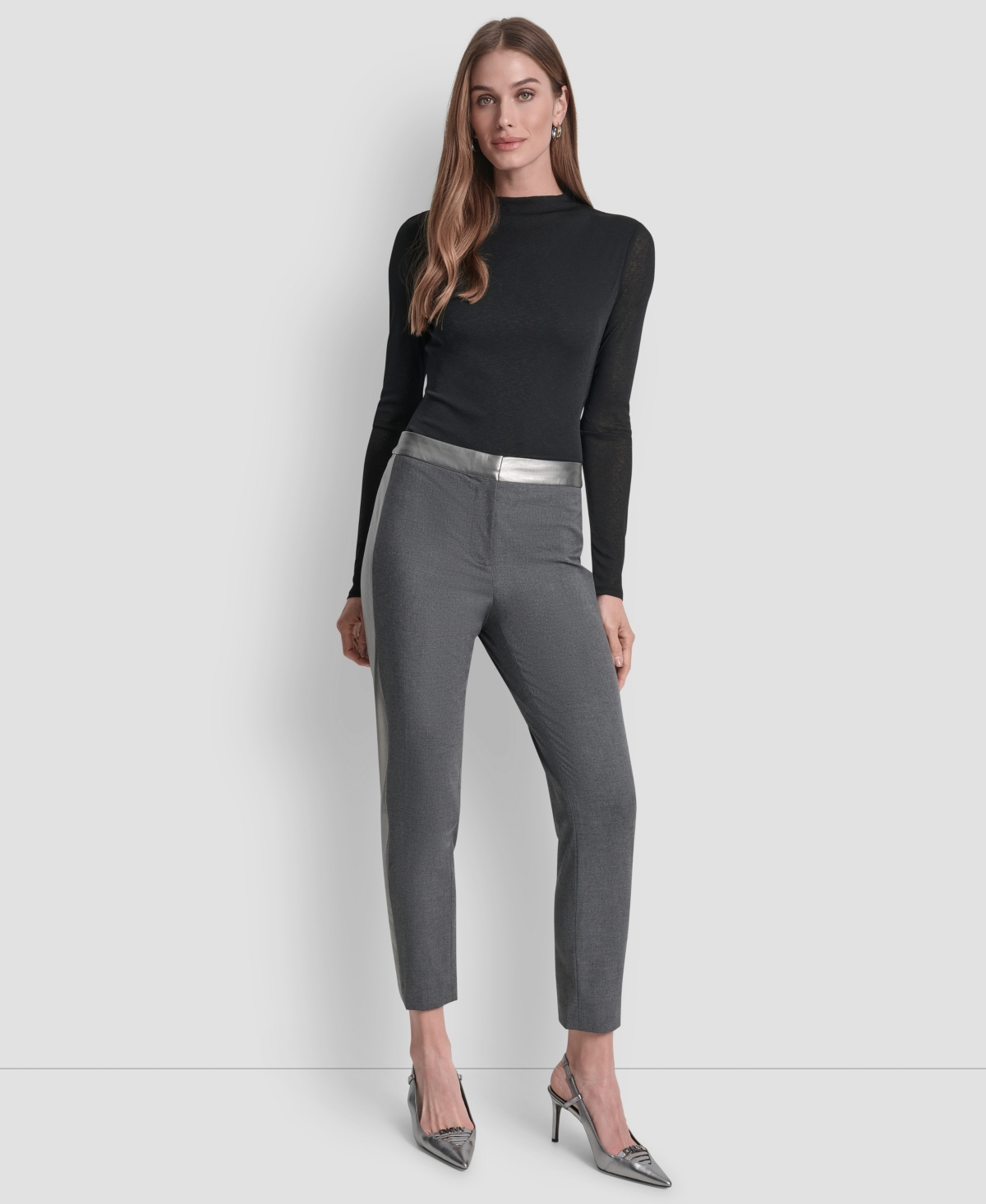 Dkny Women's Mid-rise Tuxedo Pants In Gray