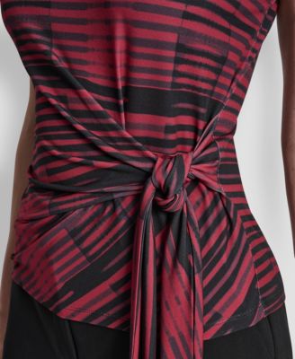 Women's Printed Jersey Waist Tie Detail Knit Top