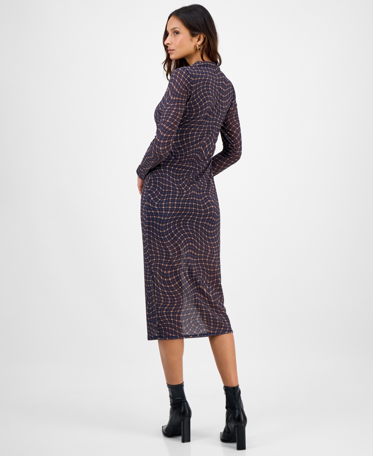 Bar Iii Women's Mock Neck Printed Mesh Midi Dress, Macy's Exclusive In Blue