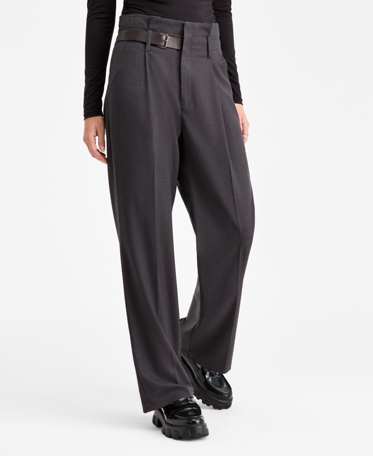 Bar Iii Women's Buckle-Tab Pleated Trousers, Macy's Exclusive
