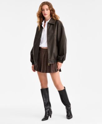 Women's Oversized Faux-Leather Bomber Jacket, Macy's Exclusive