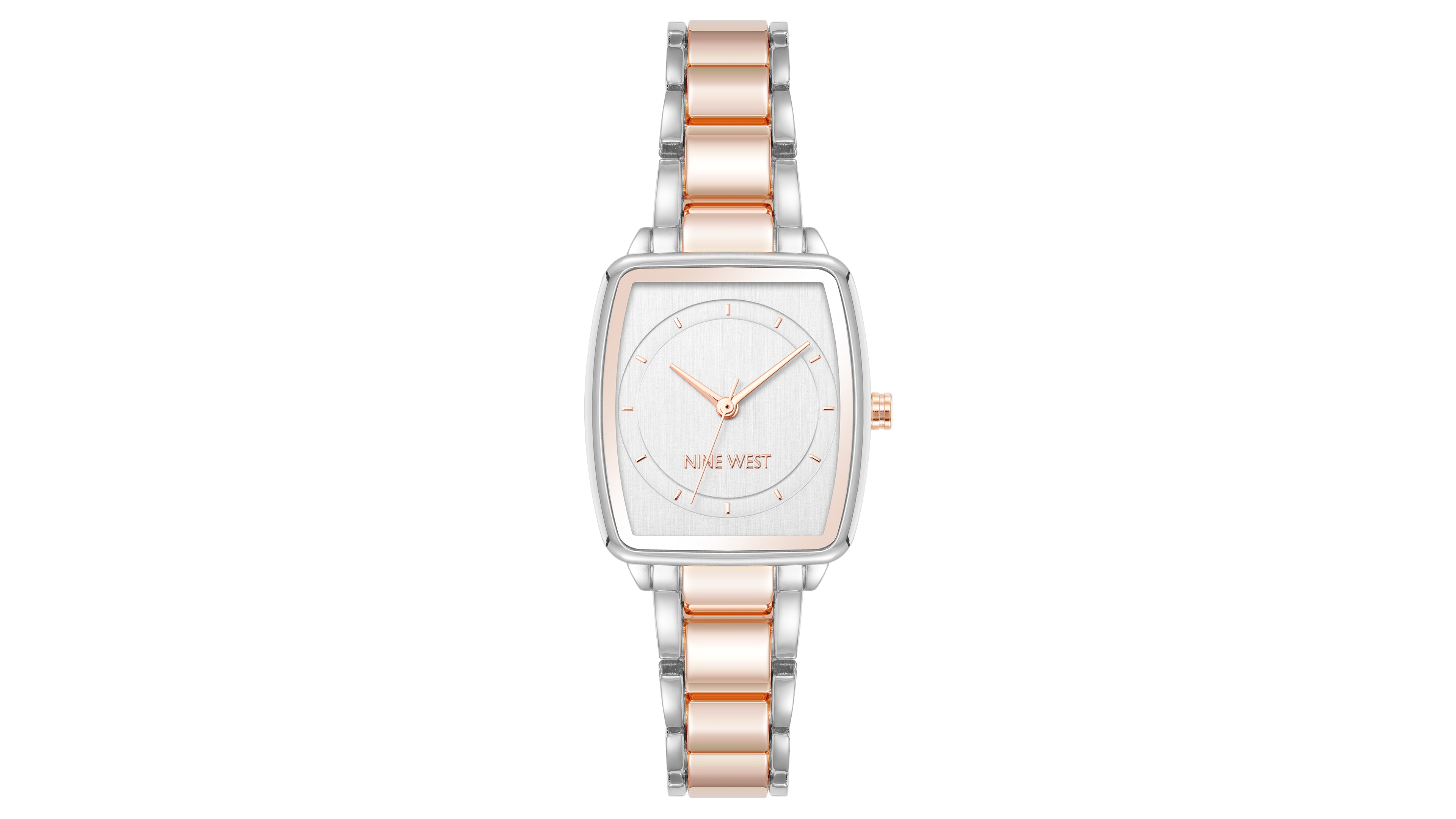 Anne Klein Women's Quartz Cushion Silver-Tone and Rose Gold-Tone Metal Alloy Watch, 26mm