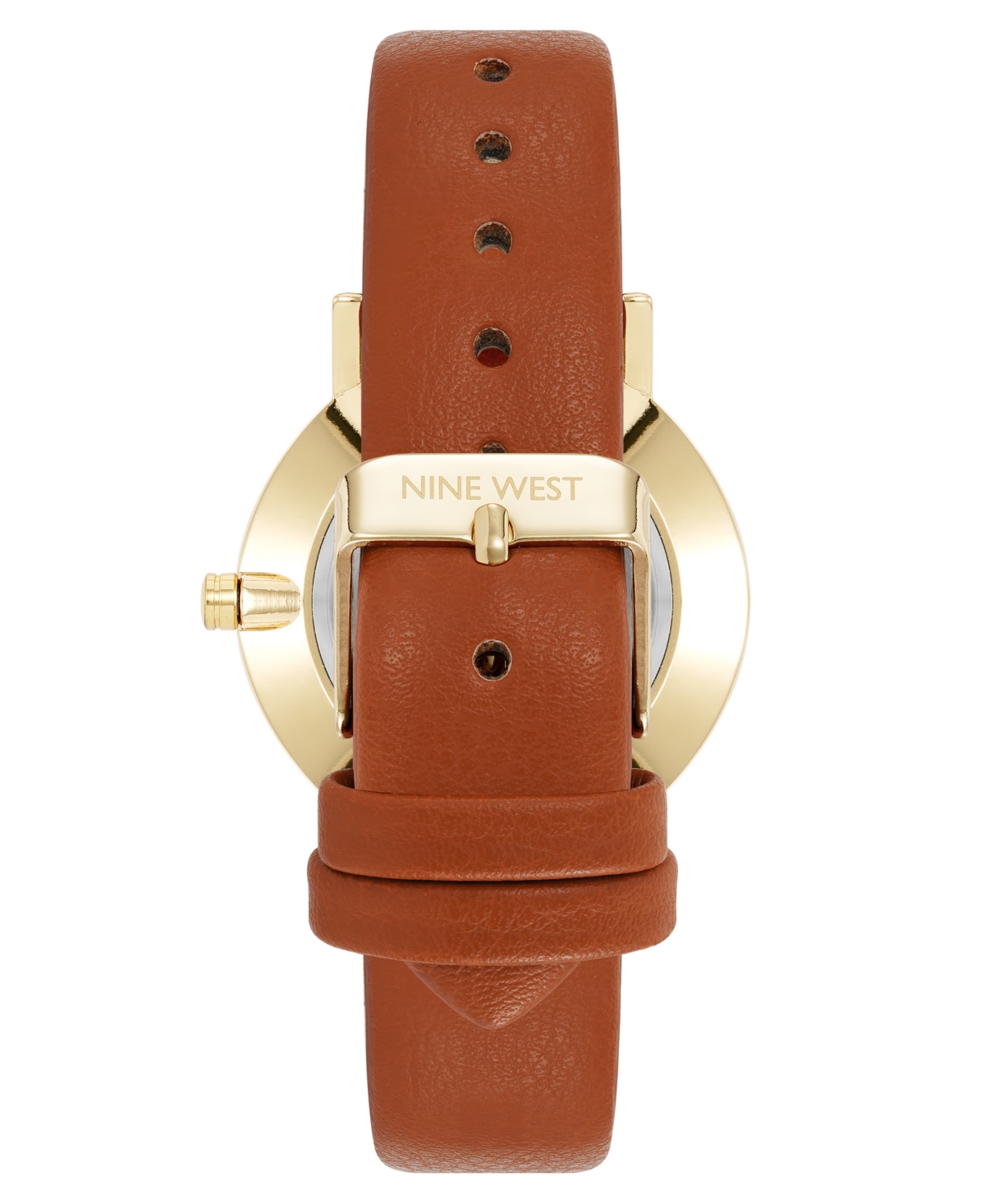 Nine West Women's Quartz Signature Brown Leather And Gold-tone Watch, 34mm In Brown