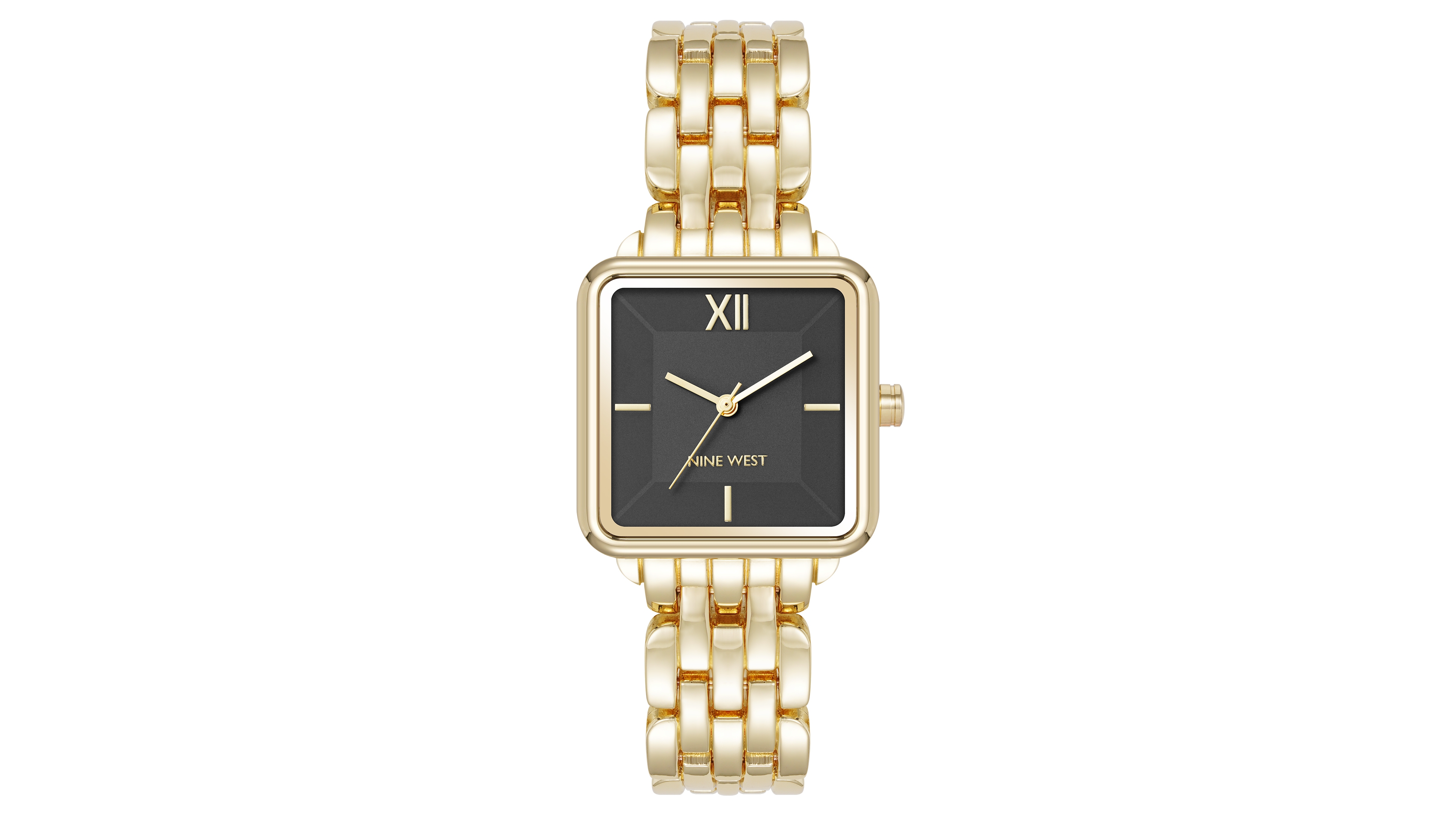 Anne Klein Women's Quartz Square Black and Gold-Tone Metal Alloy Watch, 29mm