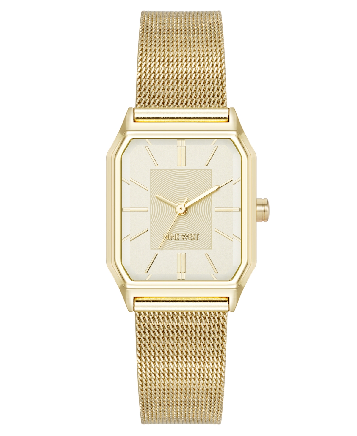 Nine West Women's Quartz Faceted Gold-tone Stainless Steel Mesh Watch, 26mm In Gold