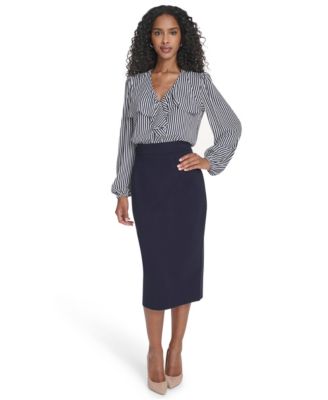 Women's Striped V-Neck Ruffle Top