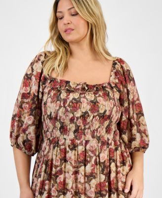 Trendy Plus Size Printed Puff-Sleeve Maxi Dress, Macy's Exclusive